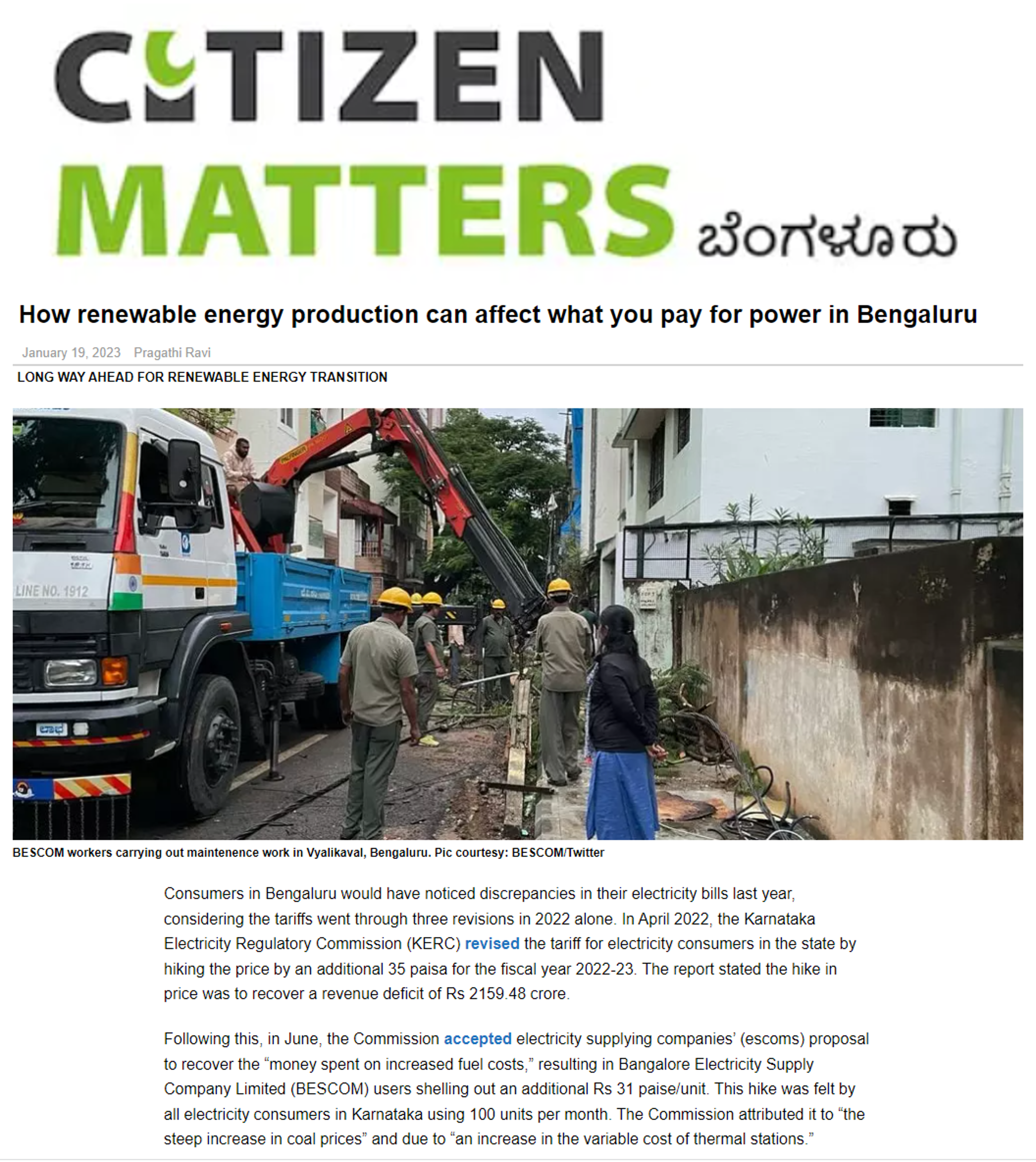 Rishu Garg quoted by Citizen Matters on the status of power generation in the country